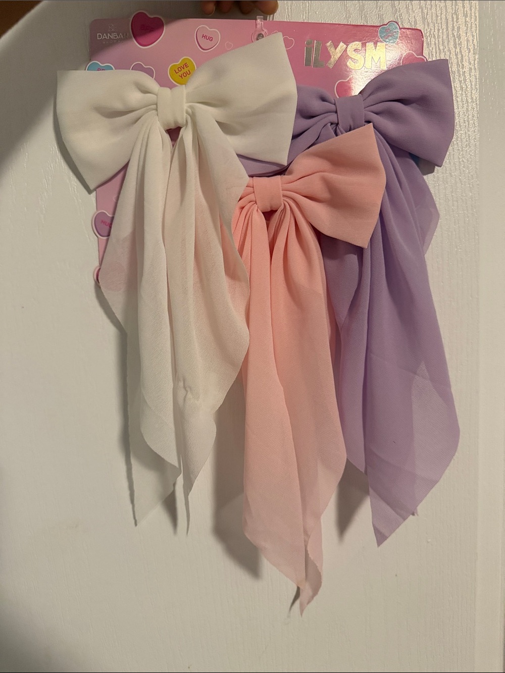 Pastel Bow Hair Clips Set - White, Pink, Lavender